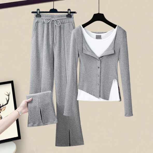 여성쓰리 피스 세트 민소매 나시 +앞트임 상의+와이드 캐주얼 팬츠