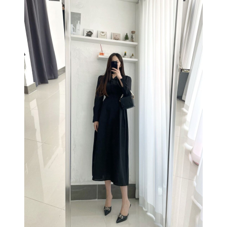 신상품 모던 칼라 원피스 벌룬 소매 슬림핏 A라인 스커트