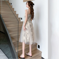 수묵 장미 나시 원피스 여 여름 2025 기품 디자인 프렌치 망사 미디스커트