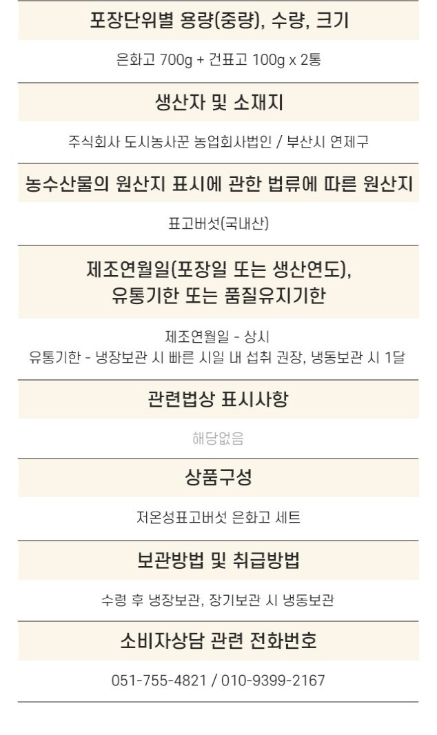 도시농사꾼 은화고 B베스트세트 저온성표고버섯 은화고 700g + 건버섯 100g 선물세트