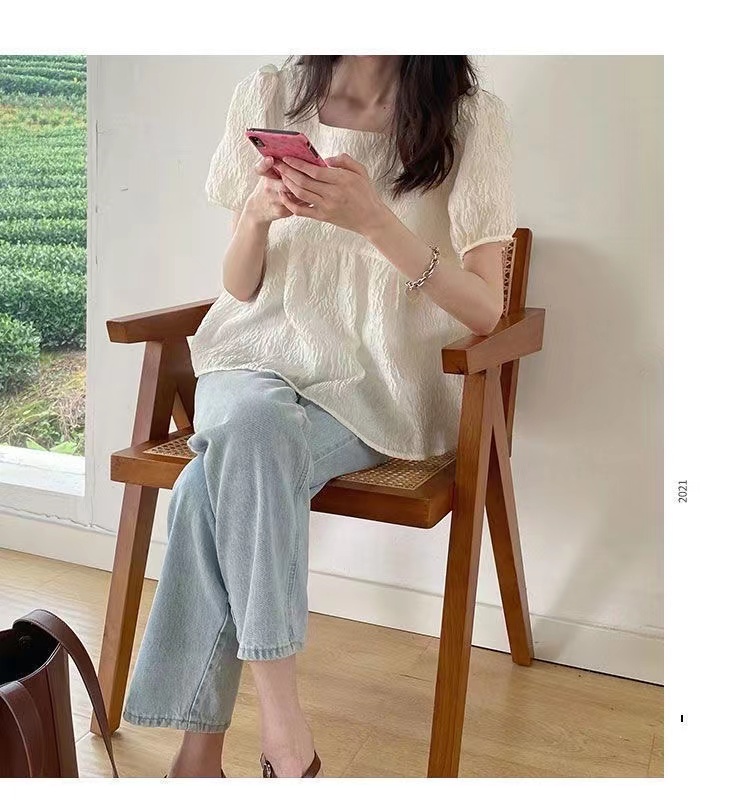 여성 여름 스퀘어넥 루즈핏 벌룬소매 블라우스